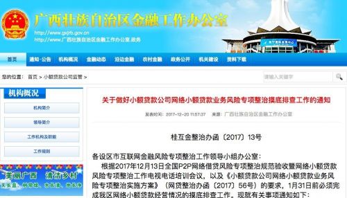 廣西金融辦：下月底前完成網(wǎng)絡小貸經(jīng)營情況摸查！