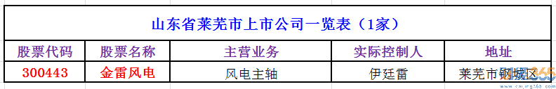 山東省萊蕪市上市公司一覽表