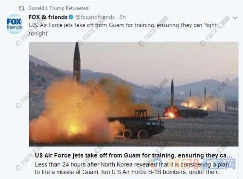 朝鮮危機發酵美軍機備戰，黃金日元創近兩個月新高