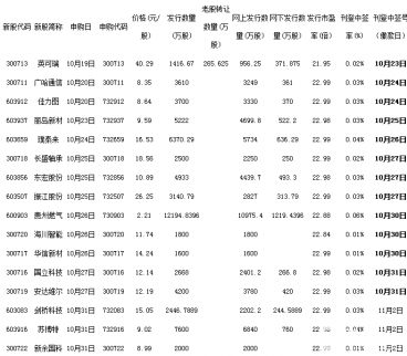 11月1日新股申購一覽表
