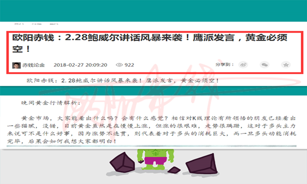  歐陽赤錢：2.28黃金空單托鮑威爾福賺飽！多單被/套何解？