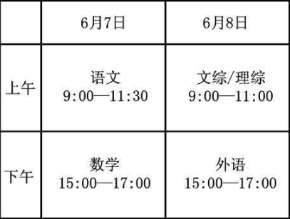 2018高考時間安排