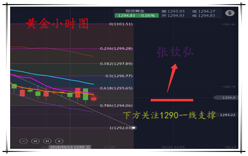 張欽弘6.13黃金跌至支撐位，現價1293可進多