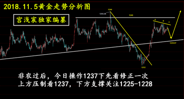 宮淺宸：11.5黃金非農(nóng)過后連抓2波，今日操作1237下先看修正